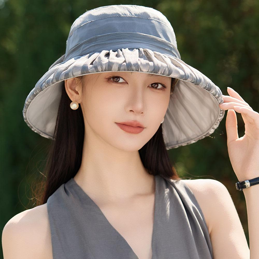 Summer light luxury thin mesh visor versatile outdoor bow bucket hat small eaves sunscreen hat