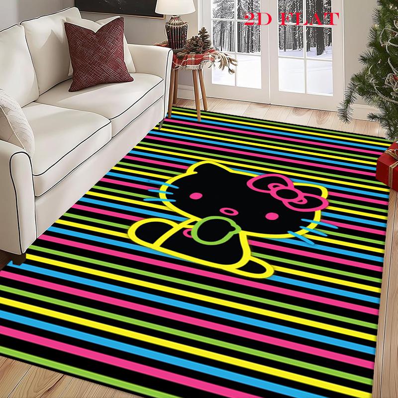 Hello Kitty Neon Stripes carpet Camping Trip Suitable For All Seasons Nap carpet Outdoor Plush carpet Bedroom