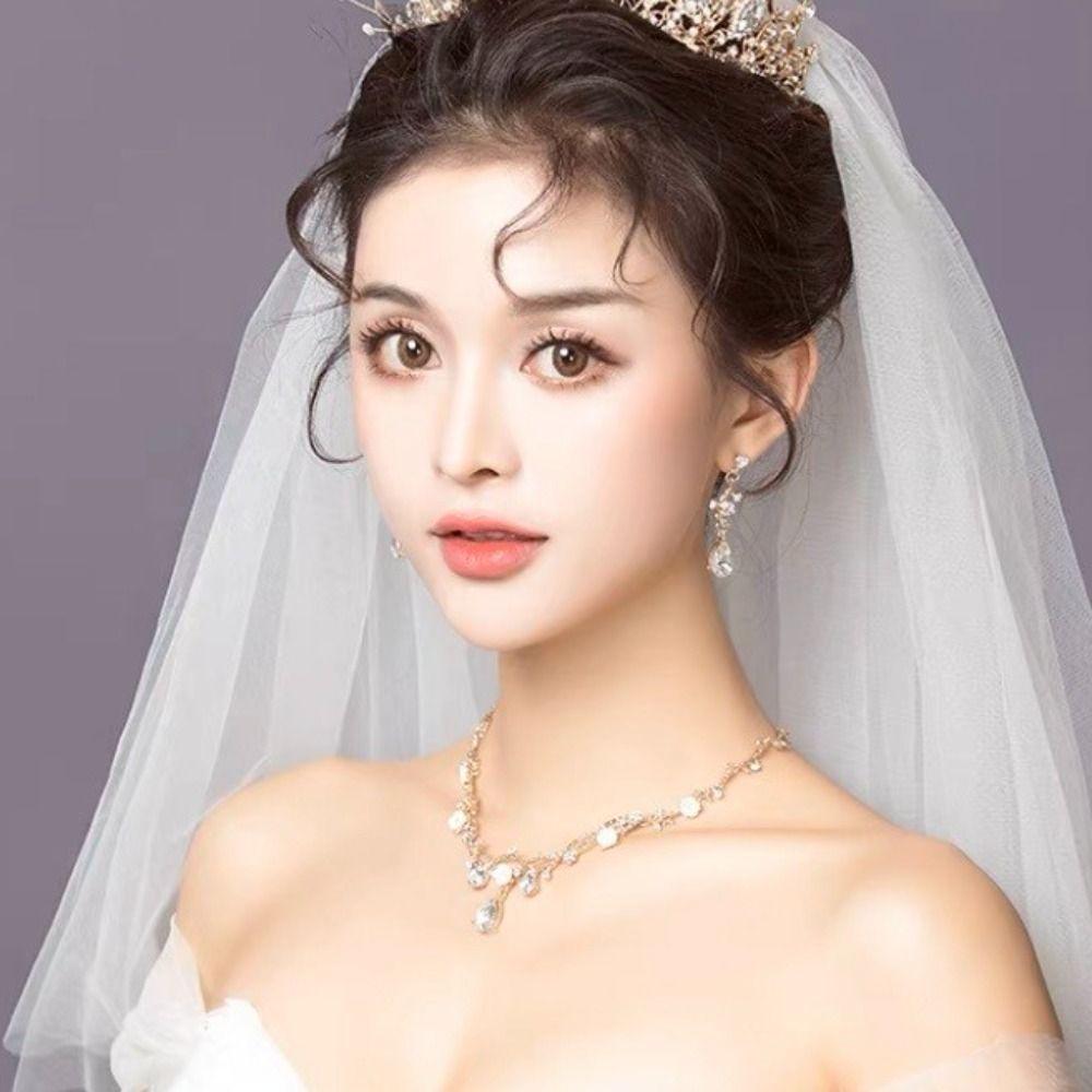 

Роскошные блестящие цветочные изысканные женские серьги, комплект свадебных украшений, корейские ювелирные изделия, ожерелье с кристаллами