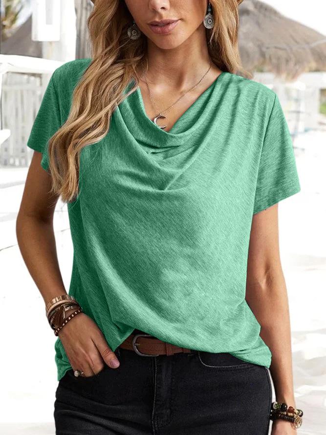 Women Casual Solid Color Short Sleeve Loose T Shirt