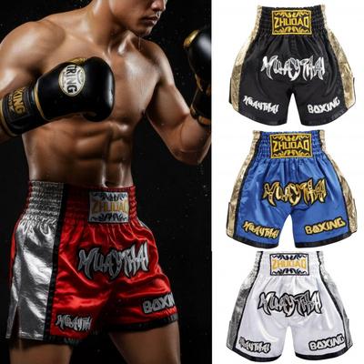 Muay Thai Shorts High Kick Training Side Shine Leather Trim Martial Arts Uniform