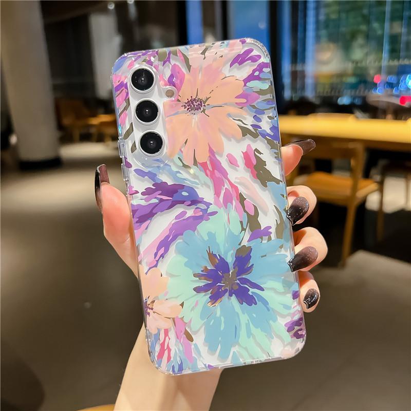 Suitable for Samsung S24 Ultra Mobile Phone Case S23 Laser Flower A55/A15 Electroplated Imd Double Sided Coating Cover