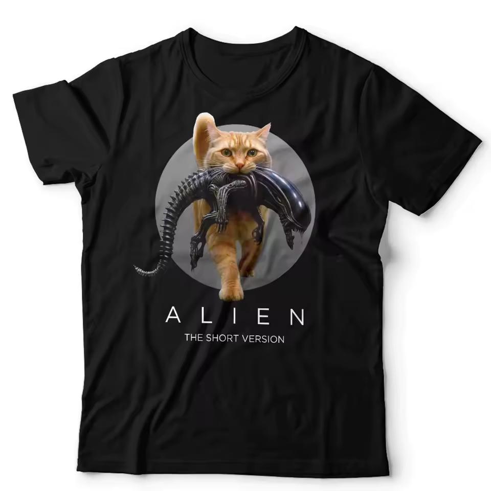Alien T-shirt for Both Men and Women, Short and Fun Sci-fi Horror Movie, Printed T-shirt for Cat Graphic T Shirts Harajuku