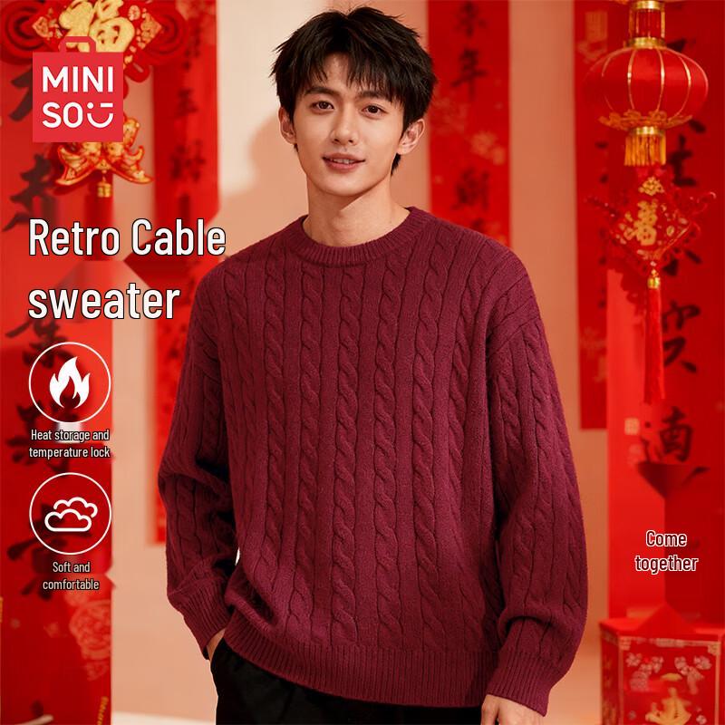 MINISO Men's Warm Loose Fit Round Neck Knit Sweater