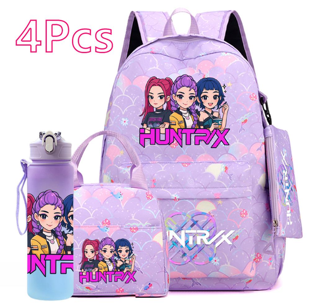 Set da 4 pezzi/set Zaino stampato KPOP cartone animato con borsa a mano astuccio borraccia da 750 ml per adolescente ragazzo ragazza zaino di grande capacità borsa da scuola zaino