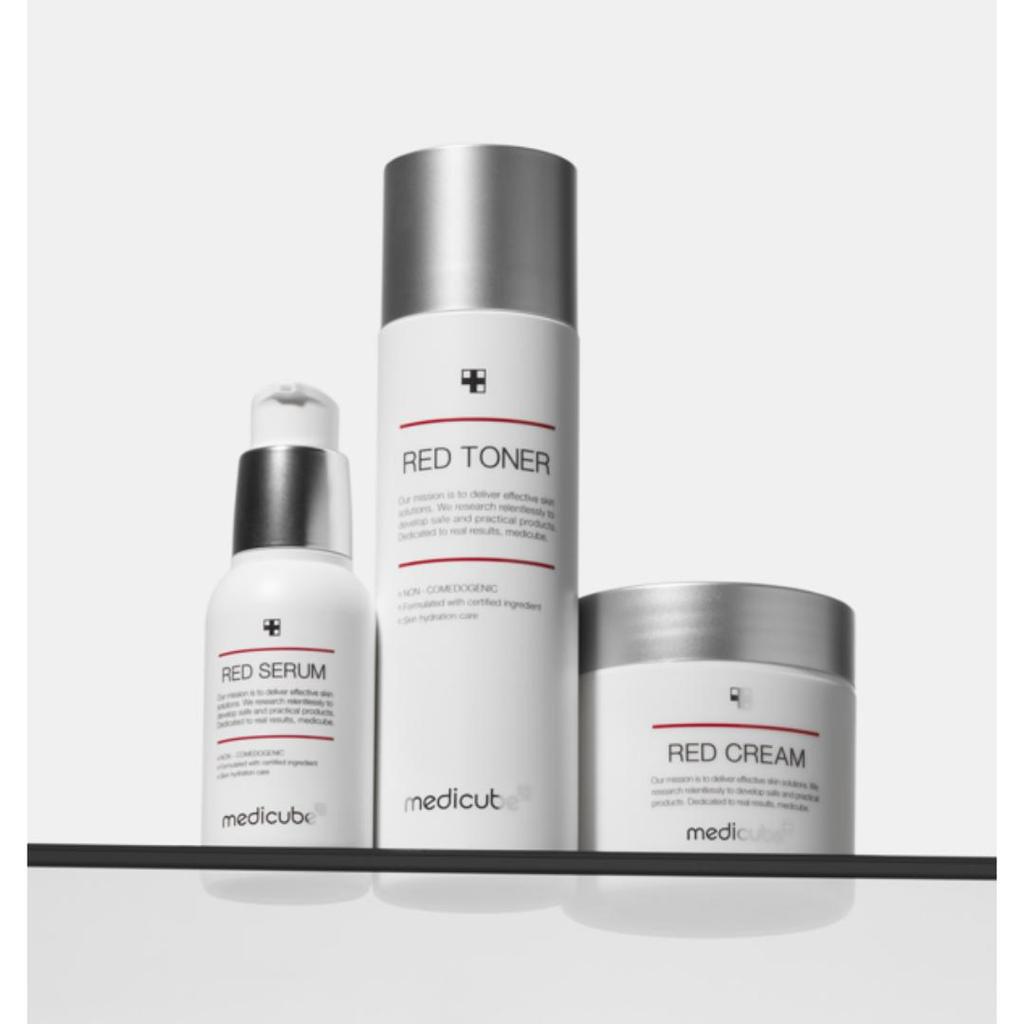 Medicube Red Line 2.0 Plus 3-Piece Acne Care Skincare Set (Red Toner 200ml+ Red Serum 55ml + Red Cream 100ml)