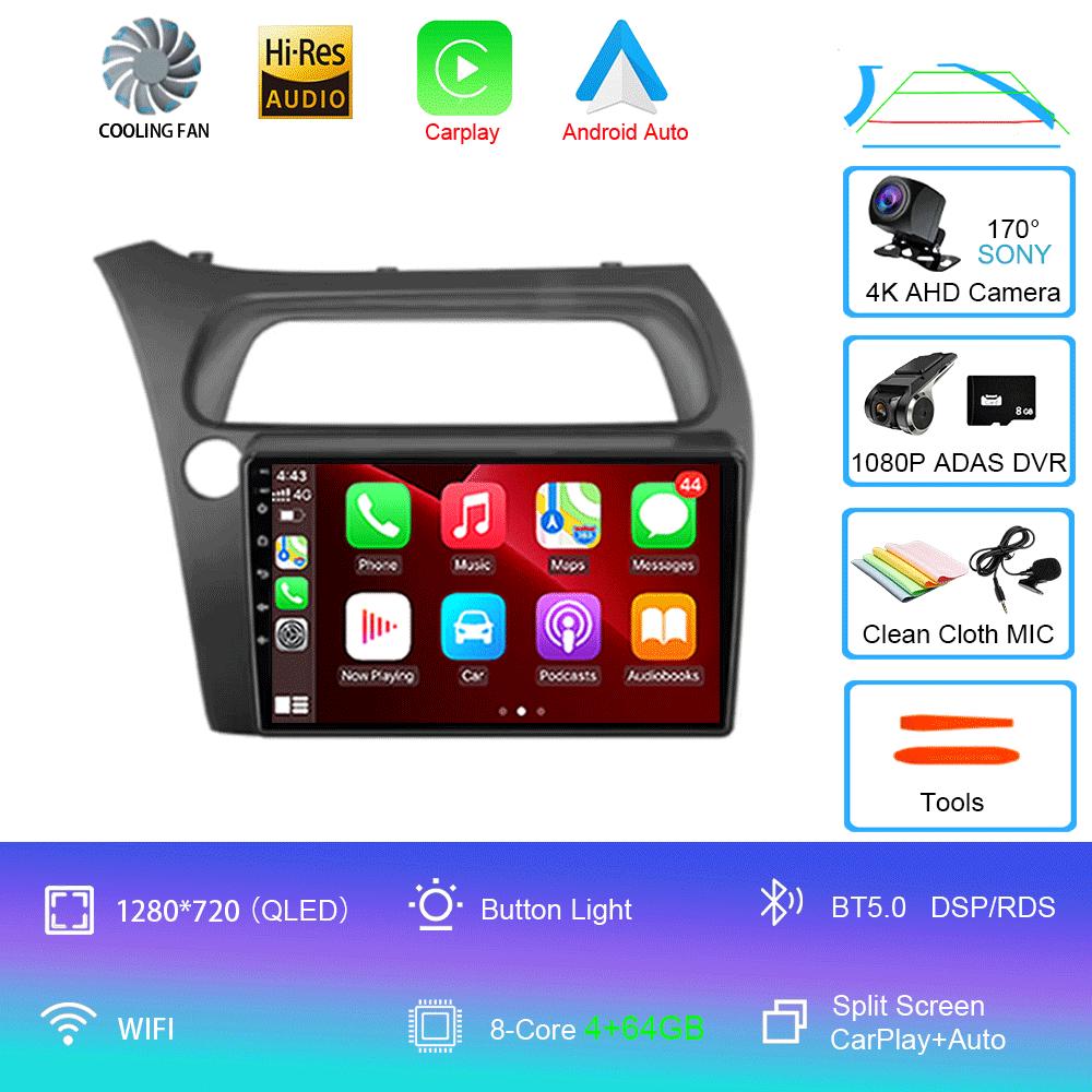Android 14 Car Radio Carplay Auto WIFI+4G For Honda Civic Hatchback 2006 2007 2008 2009 2010 2011 Multimedia Player 2 DIN Stereo