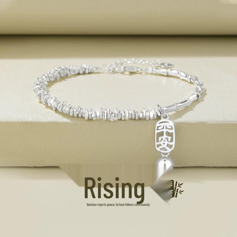 Women s Exquisite Silver Bamboo Bow Bracelet - Chinese Style, Trendy & Cool Bell Safety Charm Bracelet