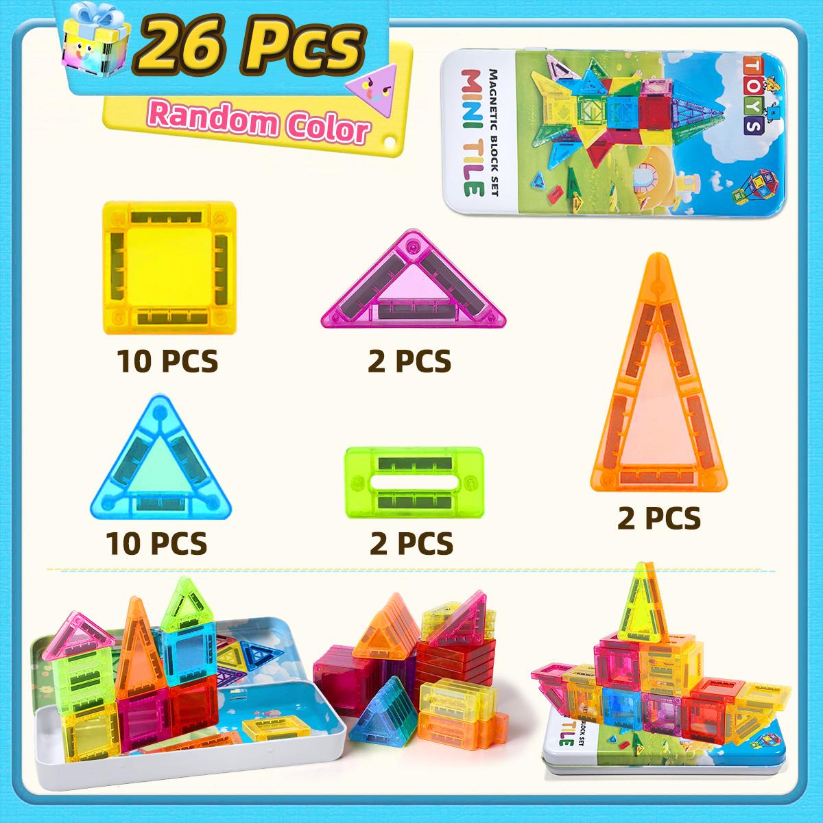 

Magnetic Building Blocks Construction Set DIY Montessori Sensory Educational Toy For Boys Girls Kids Gift 26/38PCS With Iron Box