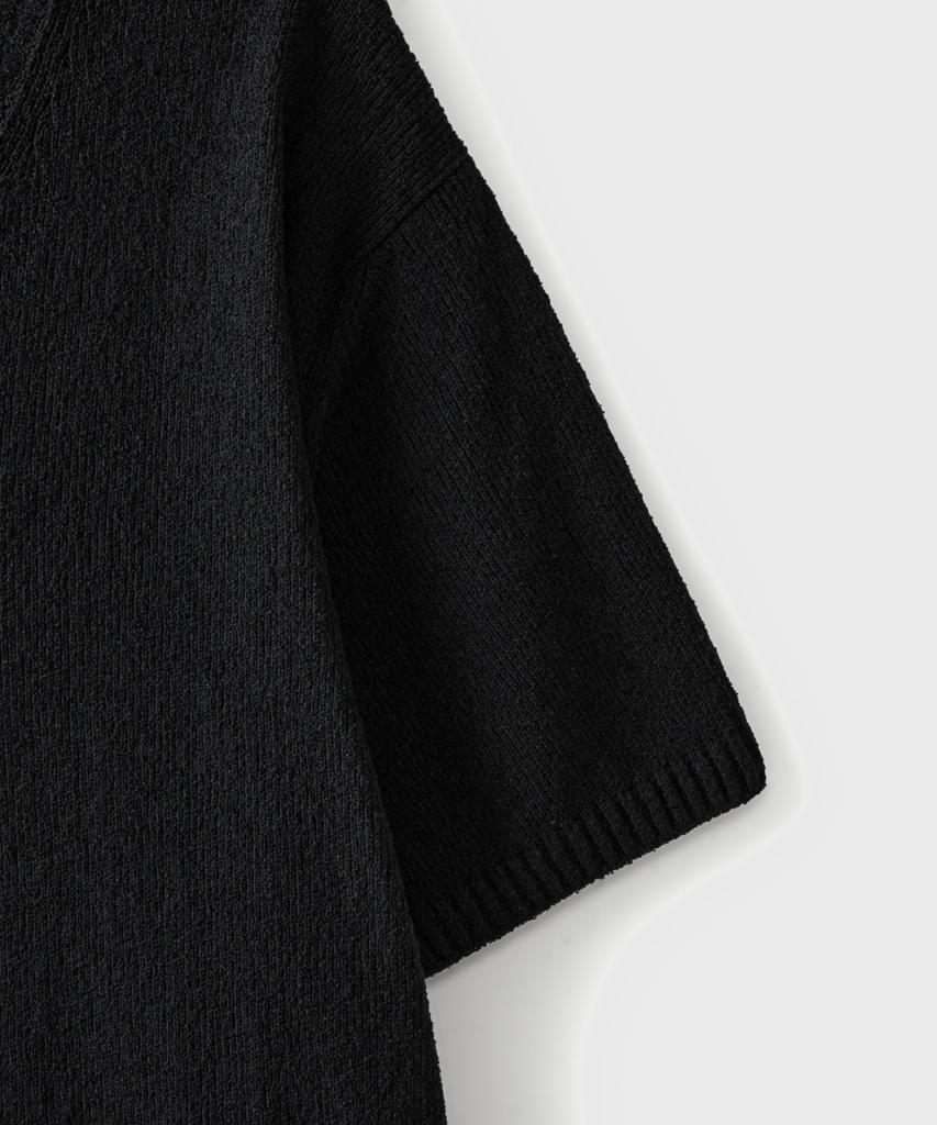 Beulaendideu Terry Boucle V-Neck Half Knit [Black]