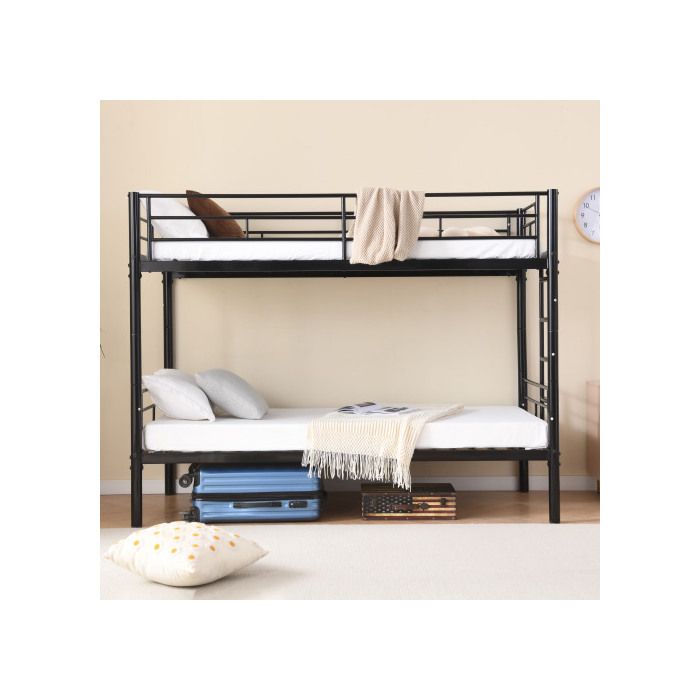 Lit superposé - MUVOE - 90x200 cm - Noir - Transformable en 2 lits simples - Barrières de sécurité