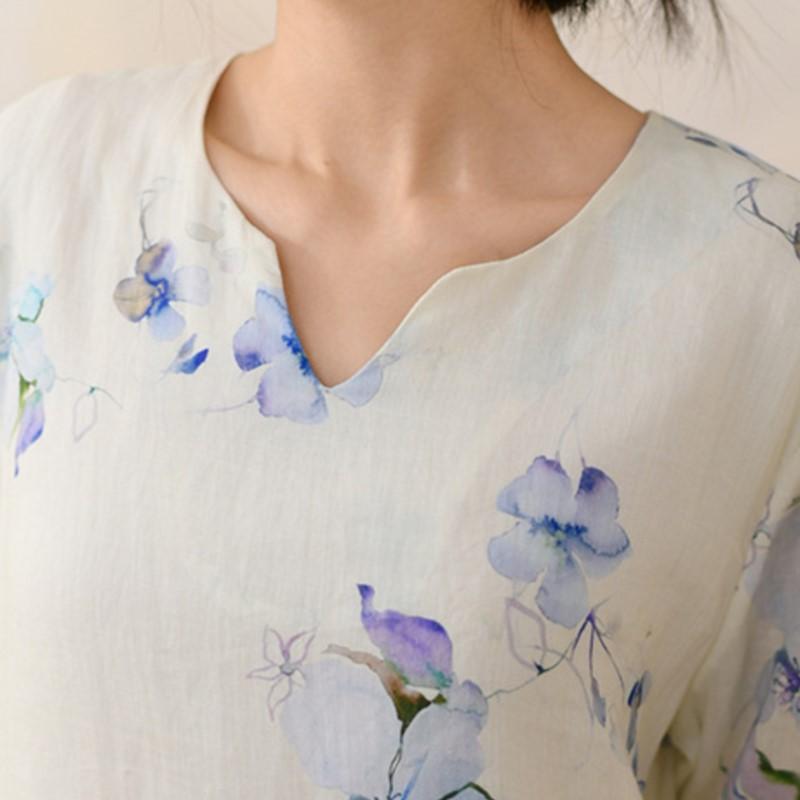 Johnature Women Vintage Print Floral Dresses V-Neck Half Sleeve Summer High Quality Women A-Line Dress