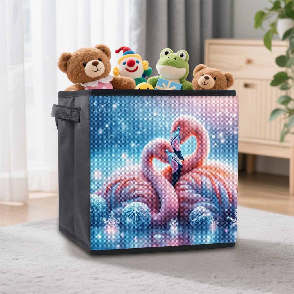 Flamingo im See 5D Diamantmalerei Aufbewahrungskorb Vollrundbohrer Mosaik Diamantstickerei Kreuzstich-Sets Heimdekoration Heimdekoration