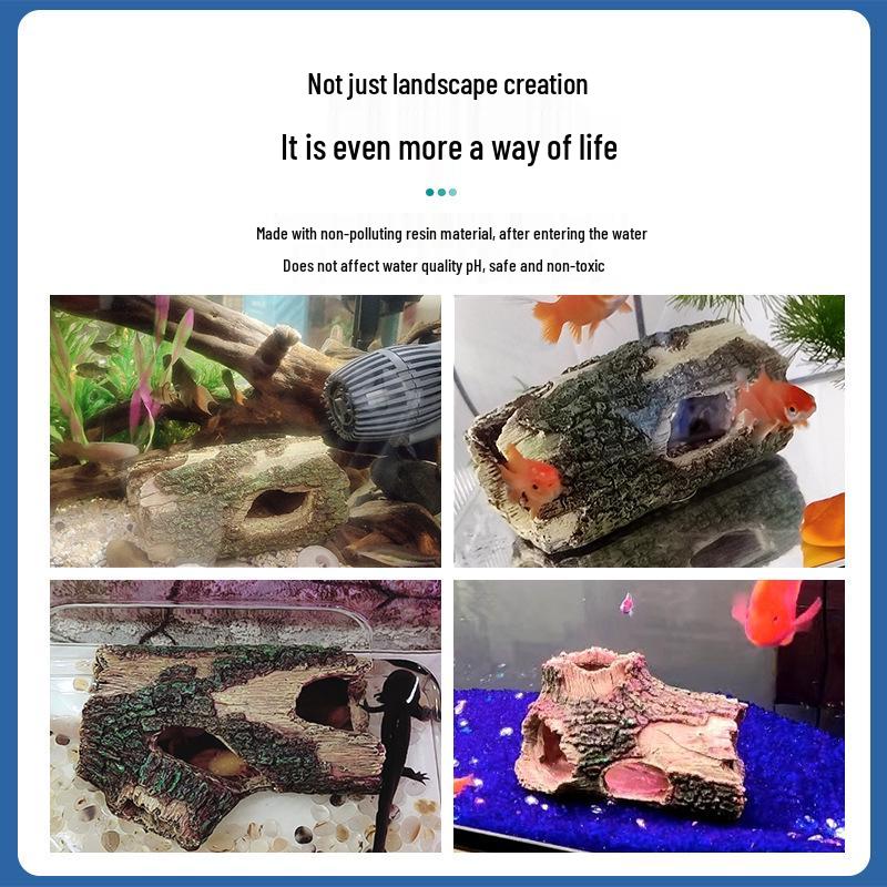 Aquarium Landscape Resin Tree Stump Cave for Reptiles, Fish, and Shrimp