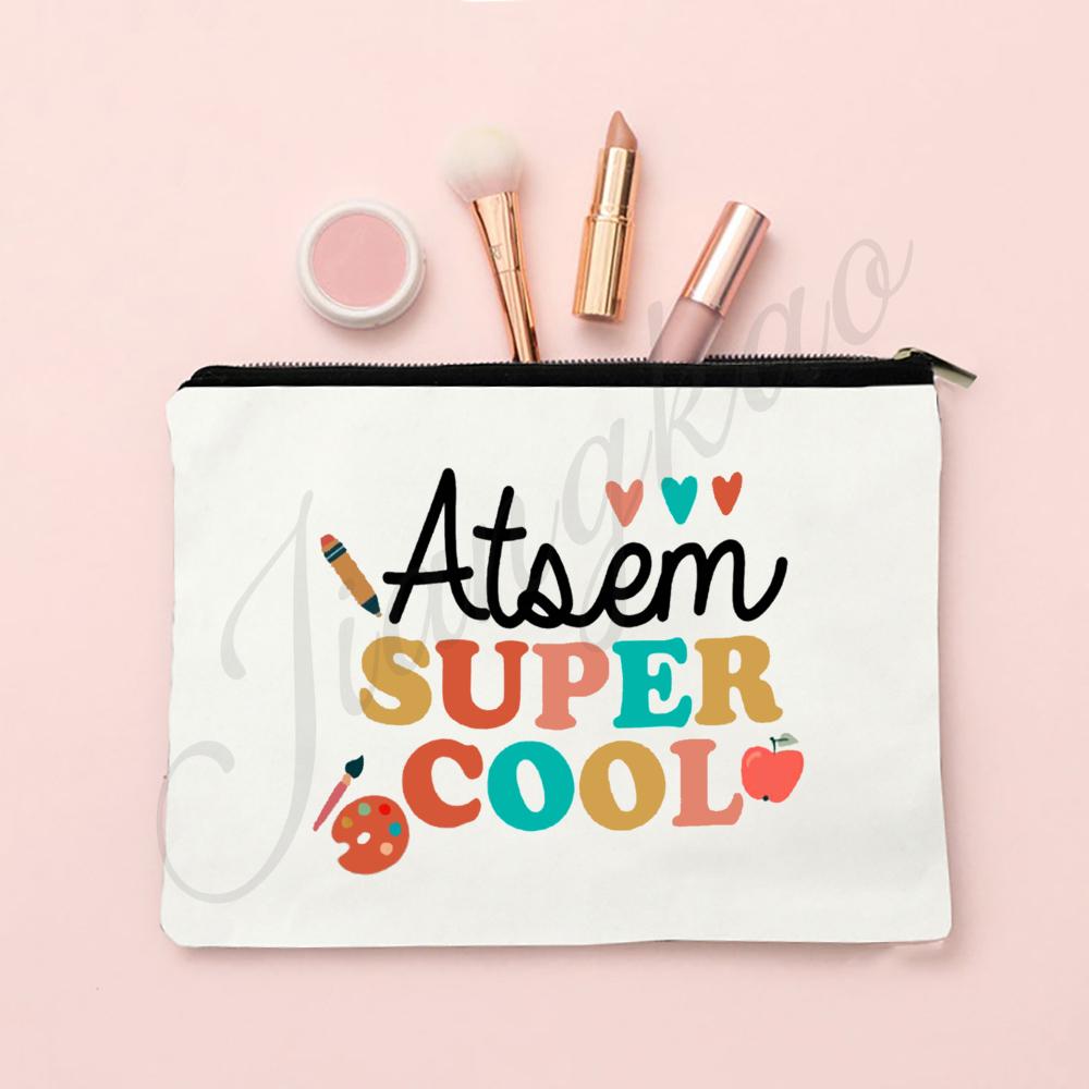 Thank Super Teacher Print Makeup Bag Travel Toiletries Storage Pouch School Pencil Bags Gift for Atsem Avs Aesh Maitress Maitre