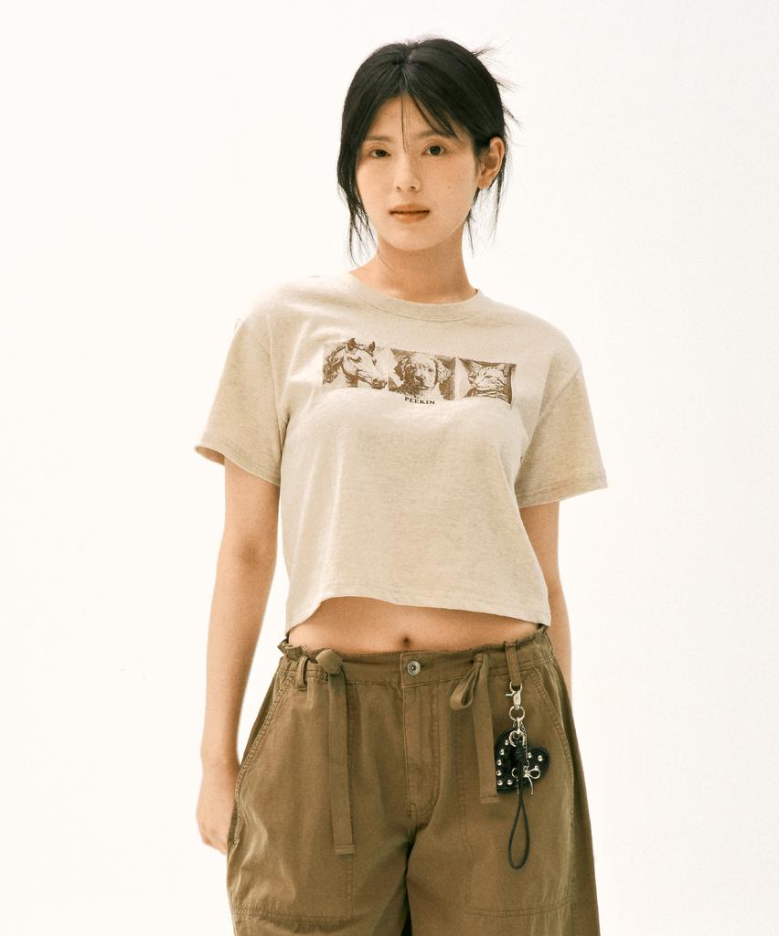ANDAGAIN Crop Pet Graphic T-Shirt (Oatmeal)