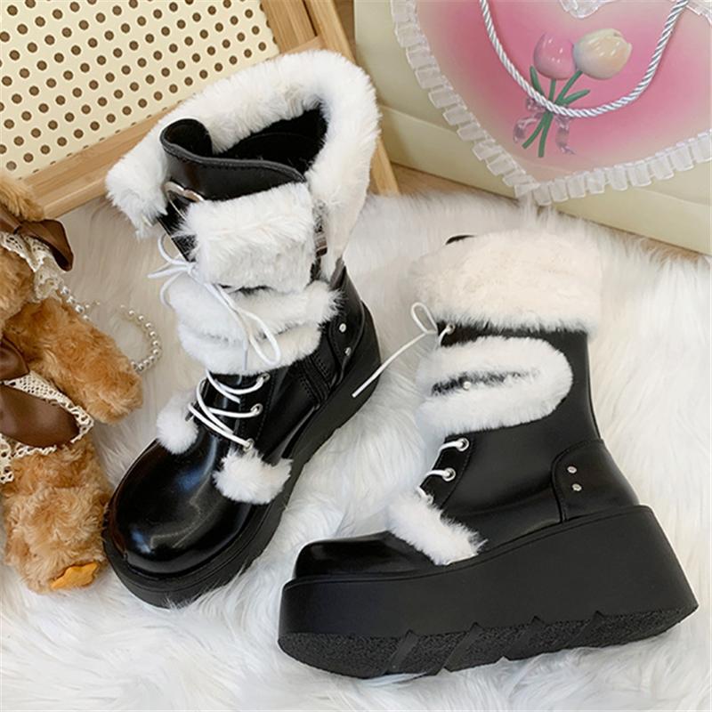 Retro Thick Bottom Platform Increase Knight Boots Women Flat Heel Designer Lolita Shoes Keep Warm Increasing Casual Ankle Boots