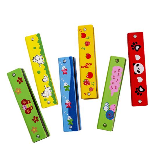 Kids Cartoon Wooden Harmonica 16-Holes Lung Capacity Improvement Mouth Organ Boys Girls Beginner Educational Musical Instruments Toy Random Style
