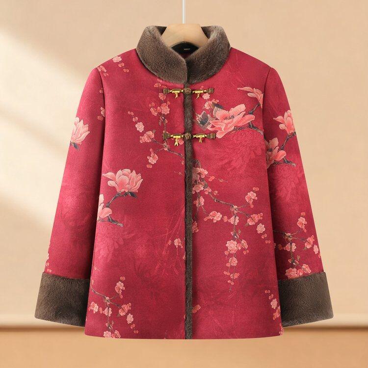 Grandma Winter Velvet-Lined Cotton Jacket - New Style for Middle-Aged & Elderly 6XL красный
