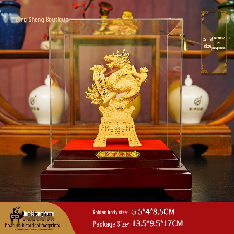 Flocked Gold Dragon Zodiac Ornament for Year of the Dragon - Wealth-Attracting Decoration and Business Gift