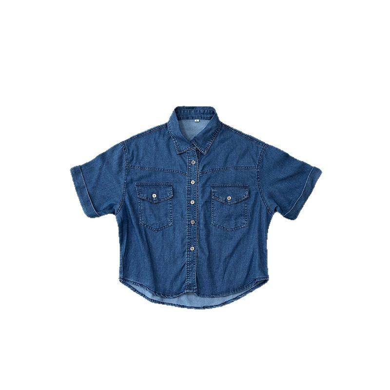 

Denim Shirt Women s Short-sleeved Top Spring and Summer New Casual Fashion Versatile Blue Shirt L темно-синього кольору