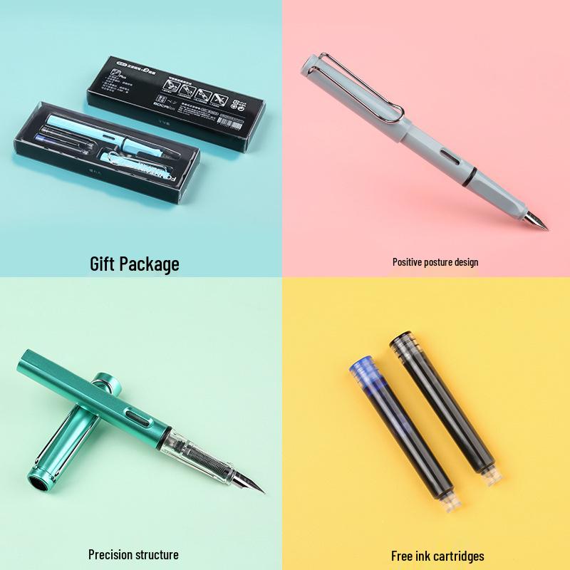 Customizable Fountain Pen Set for Students with Replaceable Ink Cartridge and Posture Correction for Calligraphy Practice