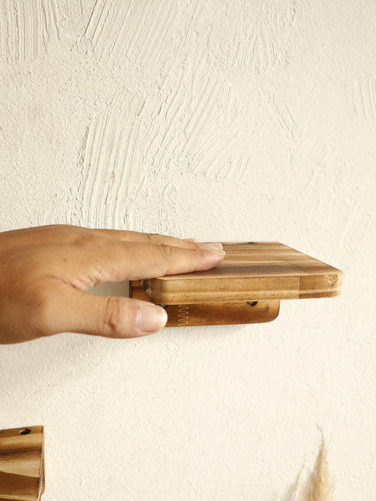 Boho Rustic Wooden Wall Shelf, Floating Pine Wood Display Shelf for Wall Decor Minimalist Design for Living Room, Bedroom Office