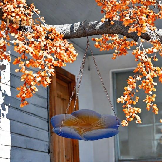 Hanging Birds Bath Outdoor Glass Birds Water Bowl Garden Wildbird Bath Tray Feeder Plate for Outside Lawn Yard Decor