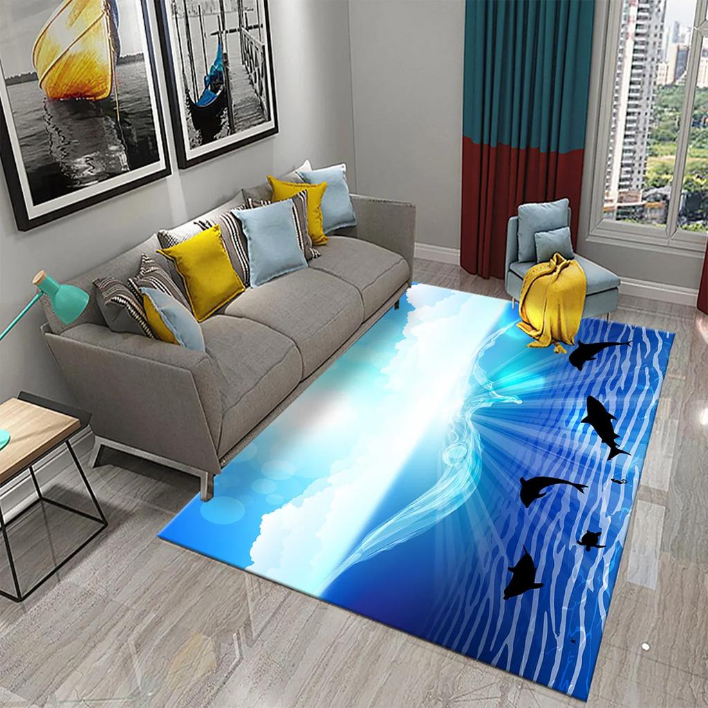 3D Dolphin Abstract Art Carpet for Kitchen Mat Entrance Doormat Bedroom Floor Decor Living Room Carpet Bathroom Anti-slip Rugs