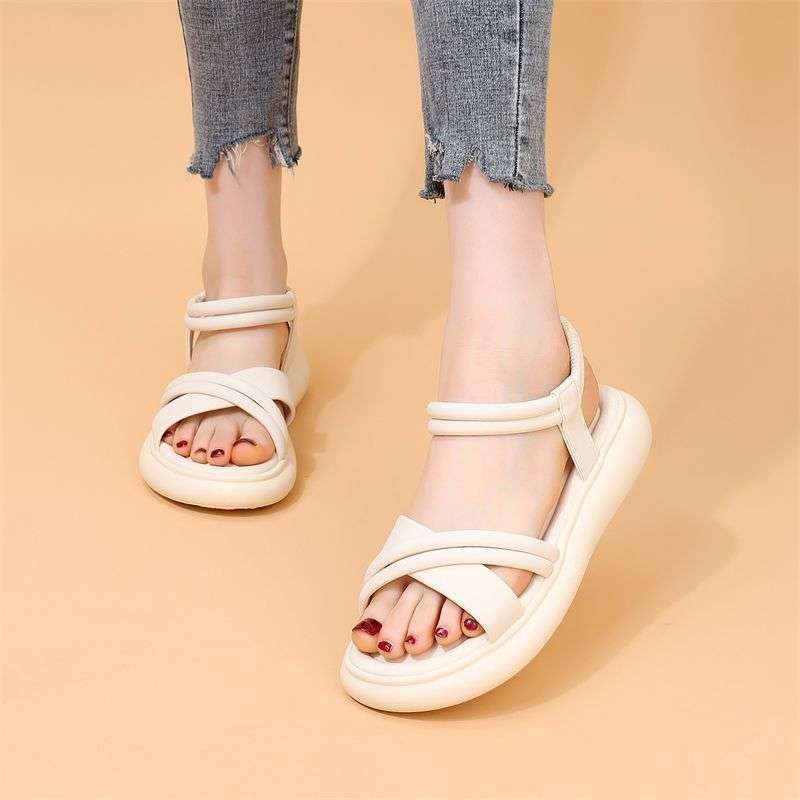 Soft-soled sandals female 2025 new summer flat-soled skirt fairy wind not tired feet pregnant women beach shoes