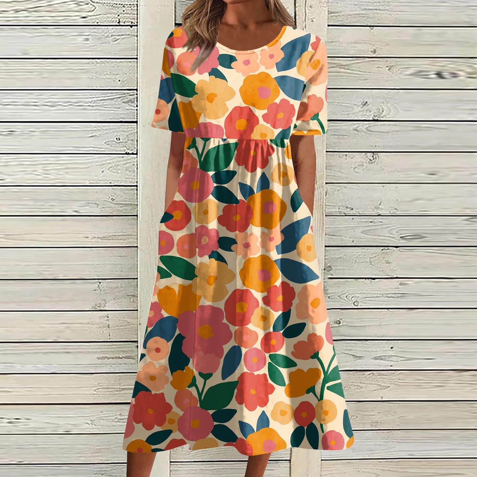 

Жен. Повседневные платья Платья с принтами Летние платья С принтами Плиссированные платья-миди с круглым вырезом Классический Классический На открытом воздухе Повседневные С короткими рукавами Свободные платья XXL оранжевый