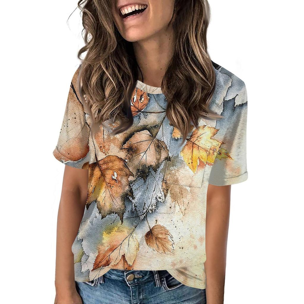 Women's Pocket Floral Print Summer Short Sleeved Round Neck Casual Loose T-shirt Top