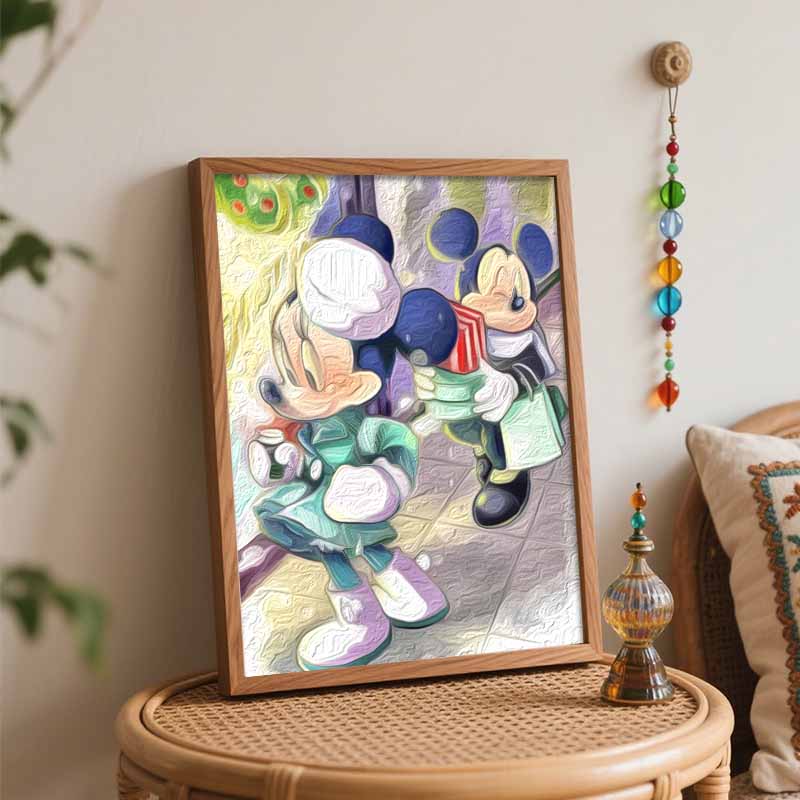 Disney Digital Oil Painting Mickey and Minnie Christmas Shopping Art Handmade Diy Gift Home Decoration