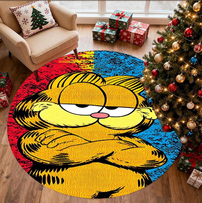 Garfield Desenli Yuvarlak Halı, İç/Dış Mekan Paspası, Piknik, Oyun Odası, Yatak Odası, Ofis, Oturma Odası, Ev Dekorasyonu Halısı, Doğum Günü Hediyesi