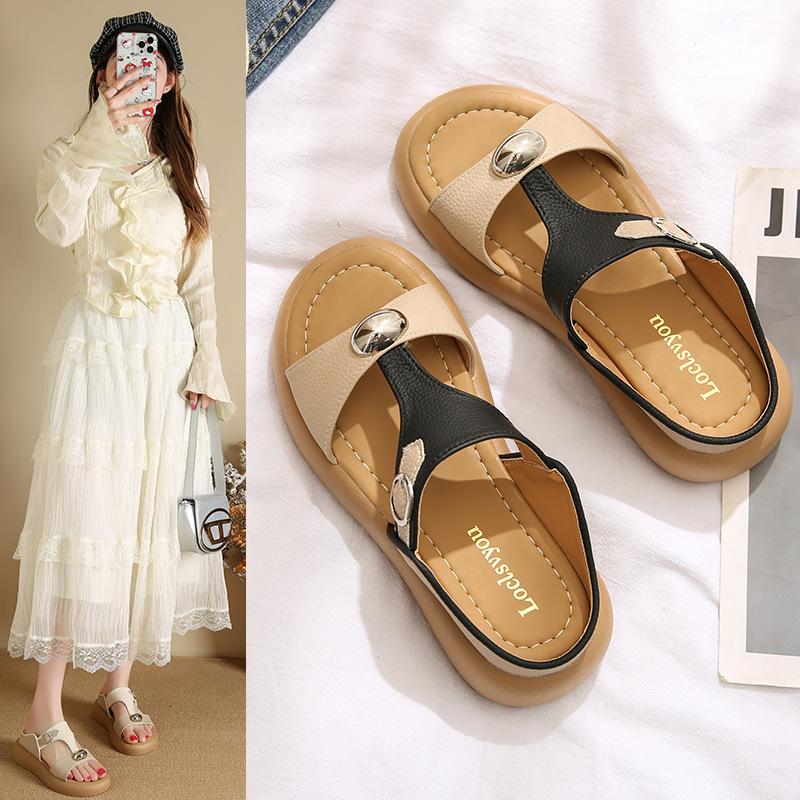 

2025 summer new fashion outer wear flat bottom rhinestone soft bottom women s one-word drag women s sandals soft leather slippers 42 чорний