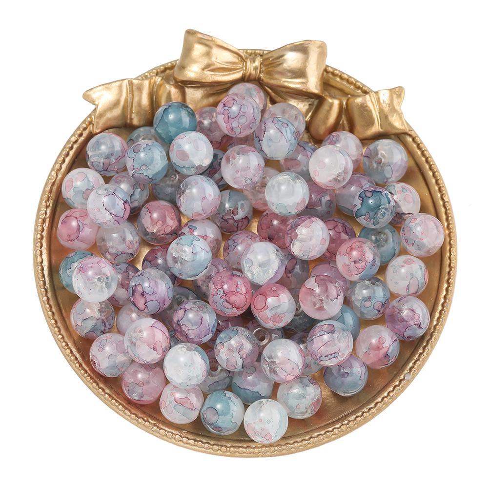 20/50pcs Crackle Flowers Glass Beads 10mm Round Spacer Loose Bead for DIY Bracelet Necklace Jewelry Making Accessories Supplies