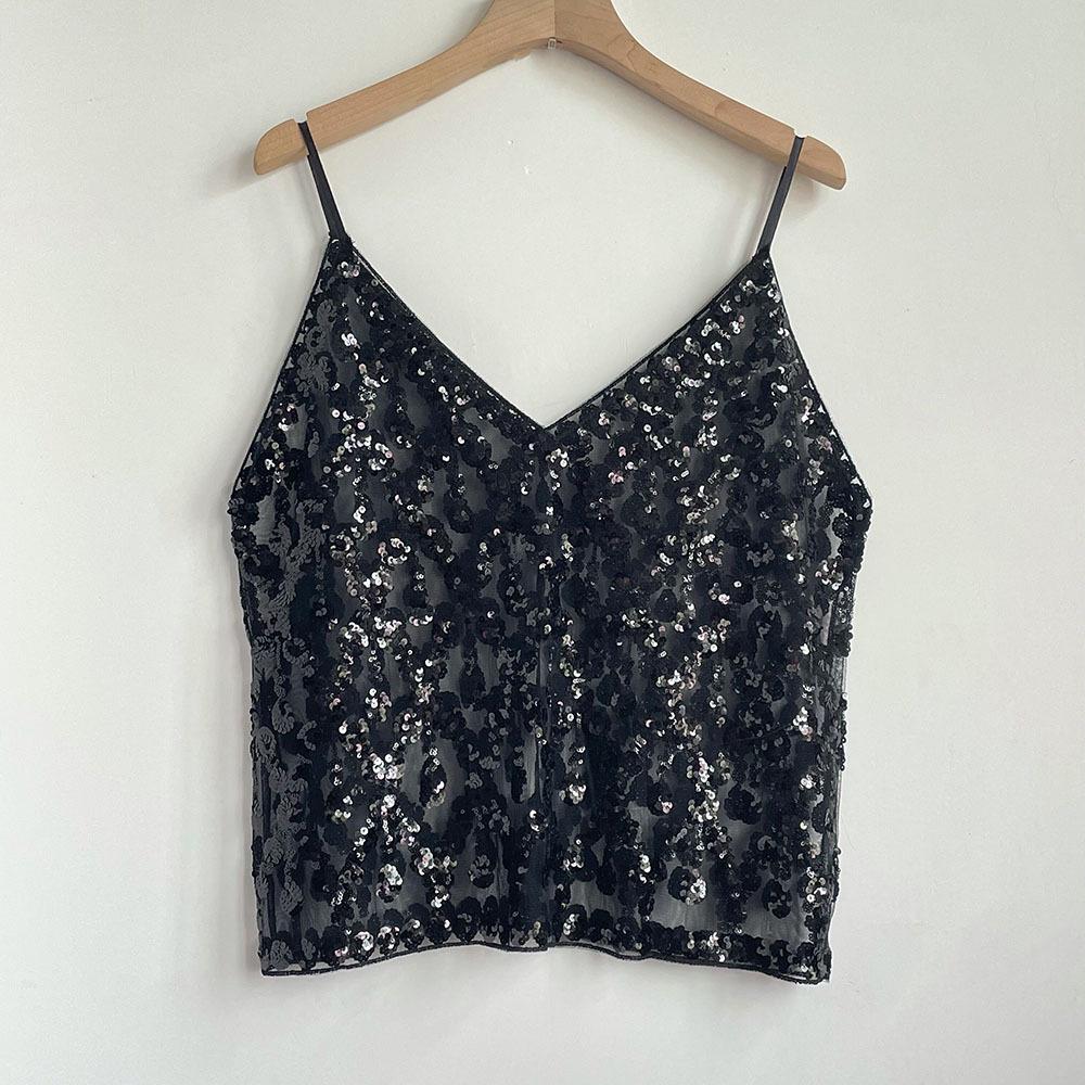 European & American V-Neck Sequin Camisole: Chic Sleeveless Top for Inner & Outer Wear