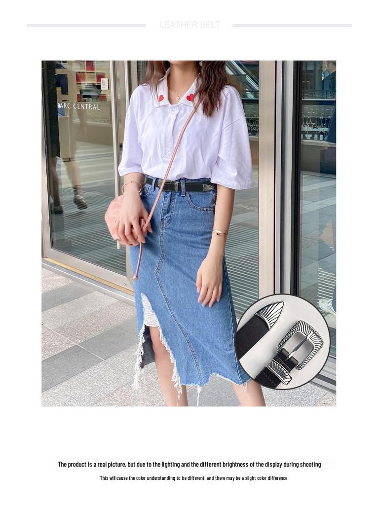 Vintage Women's Cowhide Leather Belt - Versatile Fashion for Casual Pants & Jeans