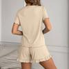 Solid Color Crew Neck T-Shirt Elastic Waistband Shorts Set with Ruffled Edges Soft Lightweight Lounge Wear for Women