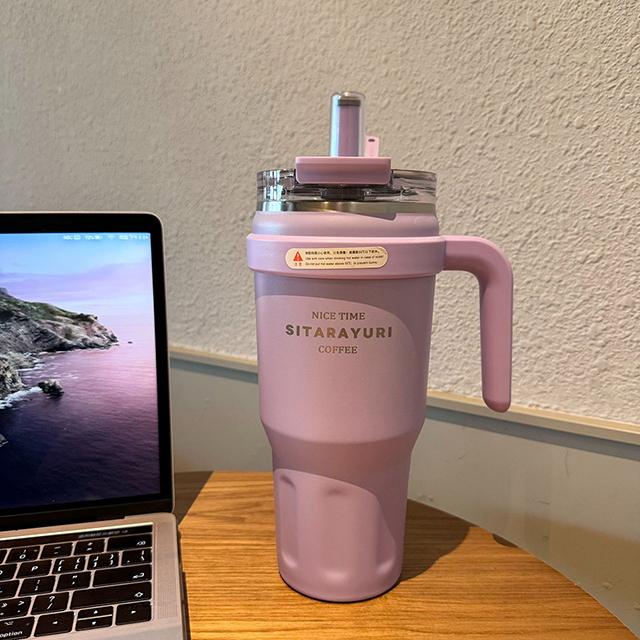 Large Capacity Stainless Steel Straw Thermos Bottle Portable Handle Double Drink Insulation Cups Coffee Mug Car Ice Tumbler Cup