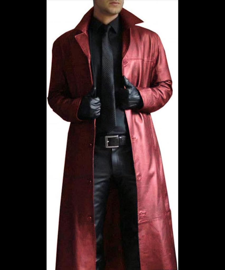 Soft Lambskin Fashionable Fit Handmade New Men Trench Coat Stylish Red Leather