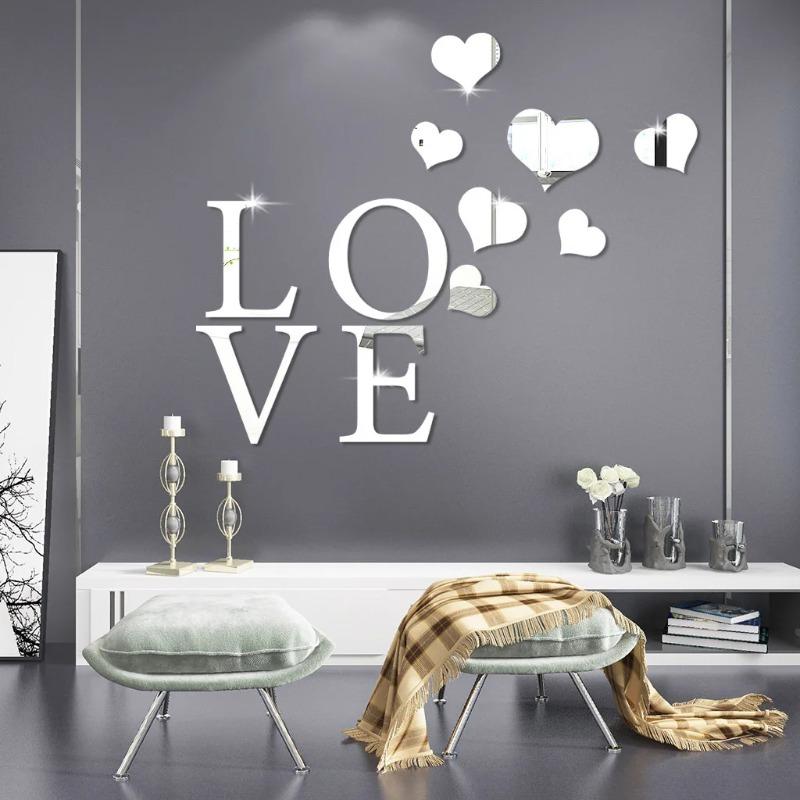 Acrylic LOVE Letter Mirror Sticker Bedroom Living Room Decorative Wall Stickers