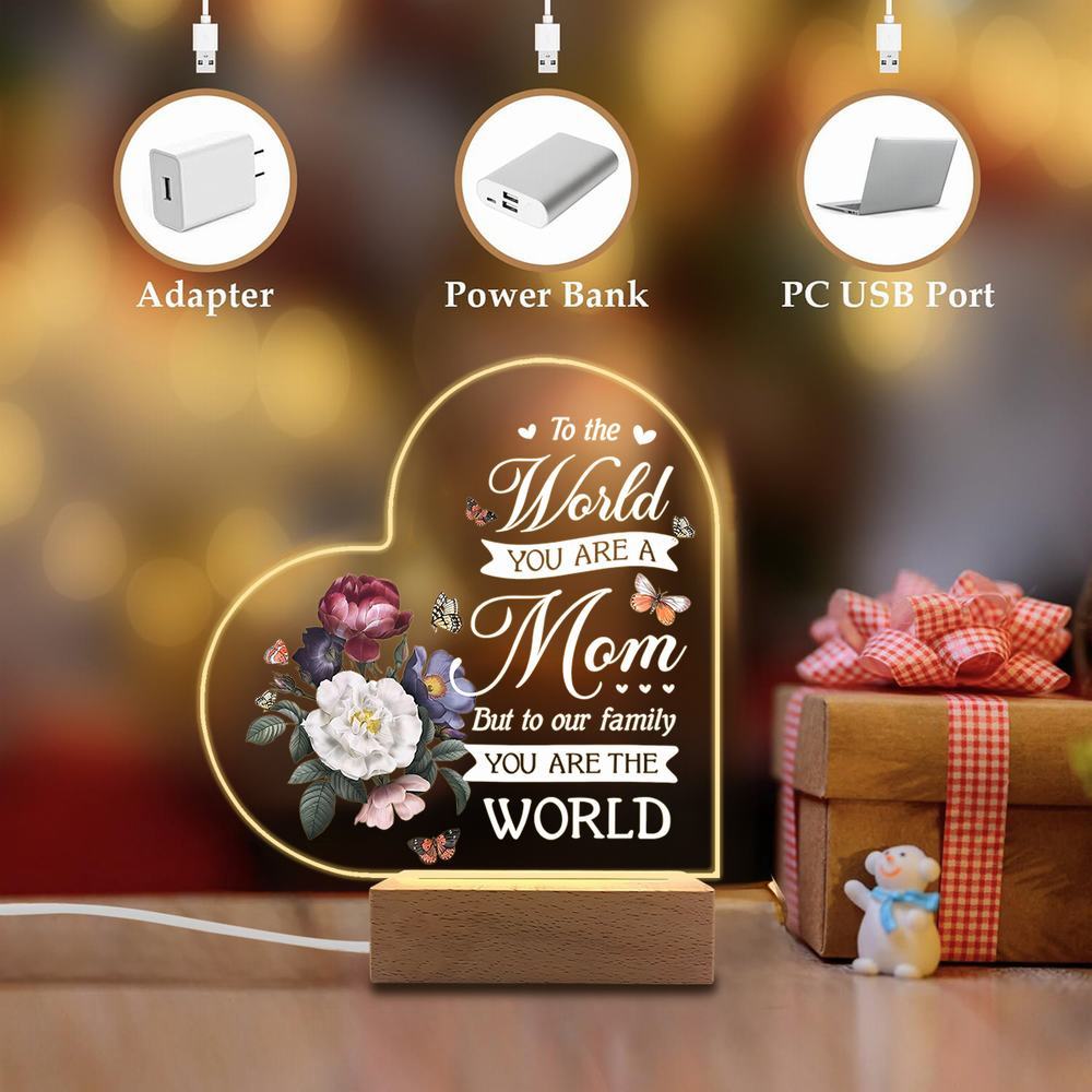 1PC Acrylic Luminous Ornament Photography Accessories, USB Base, Heart Decor, Mom Holiday Gift Figurines