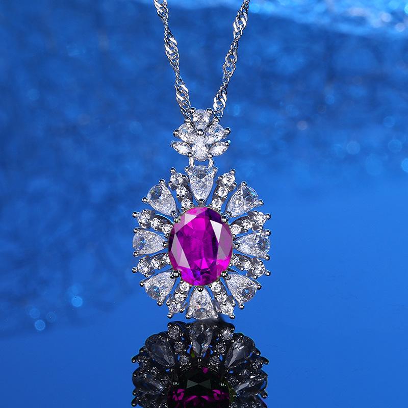 European Style S925 Sterling Silver Multicolor Pendant Necklace with 5A Full Diamond for Women