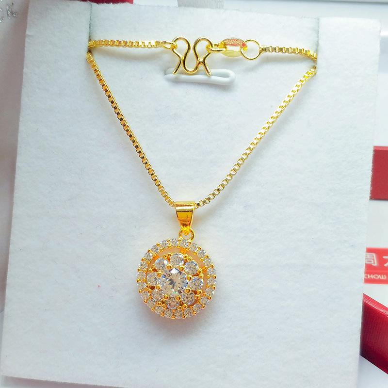 Vietnamese Sand Gold Heart Necklace with Gilded Brass Crown Pendant and Diamond Inlay In Multiple Styles