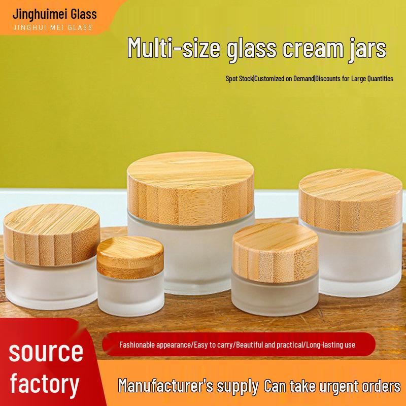 Bamboo & Wood Lid Frosted Glass Eye Cream Jar & Dispenser