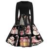 Women's Casual Fashion Round Neck Christmas Printed Vintage Dress