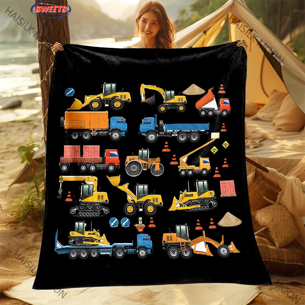 Excavator Themed Print Flannel Blanket Gifts for Son Husband, Warm Blanket for Couch, Sofa, Bed, Fall Decorations for Home,Gift