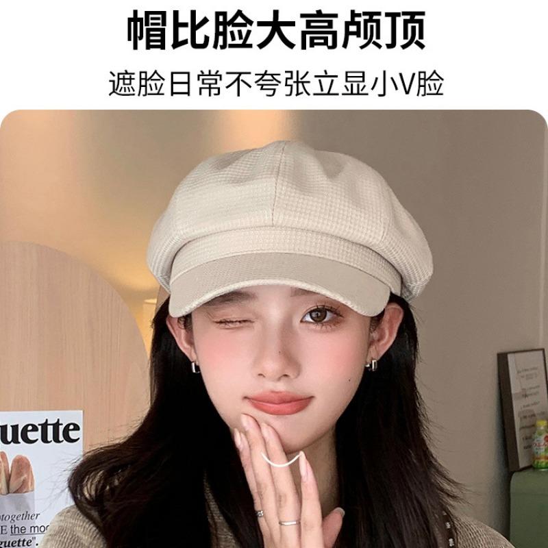 Autumn and winter octagonal hat Maillard wears a hat female retro face ducktongue newsboy hat advanced sense