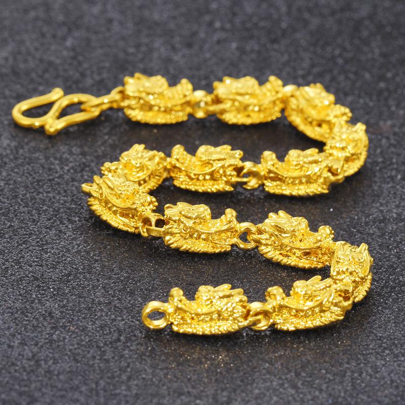 Joyas de color dorado Pulsera de cabeza de dragón pura de color dorado Pulsera de cabeza de dragón